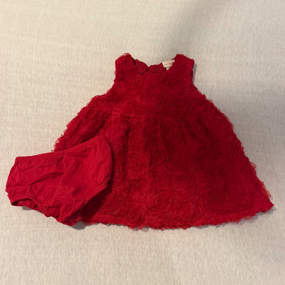 Cat & Jack Baby Girls Red Rosette Floral Special Occasion Dress Set 12M